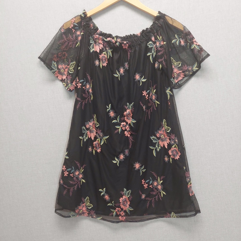 Womens S Mesh Embroidered Floral Tunic Top Whimsigoth Fairy‎ Grunge Off Shoulder